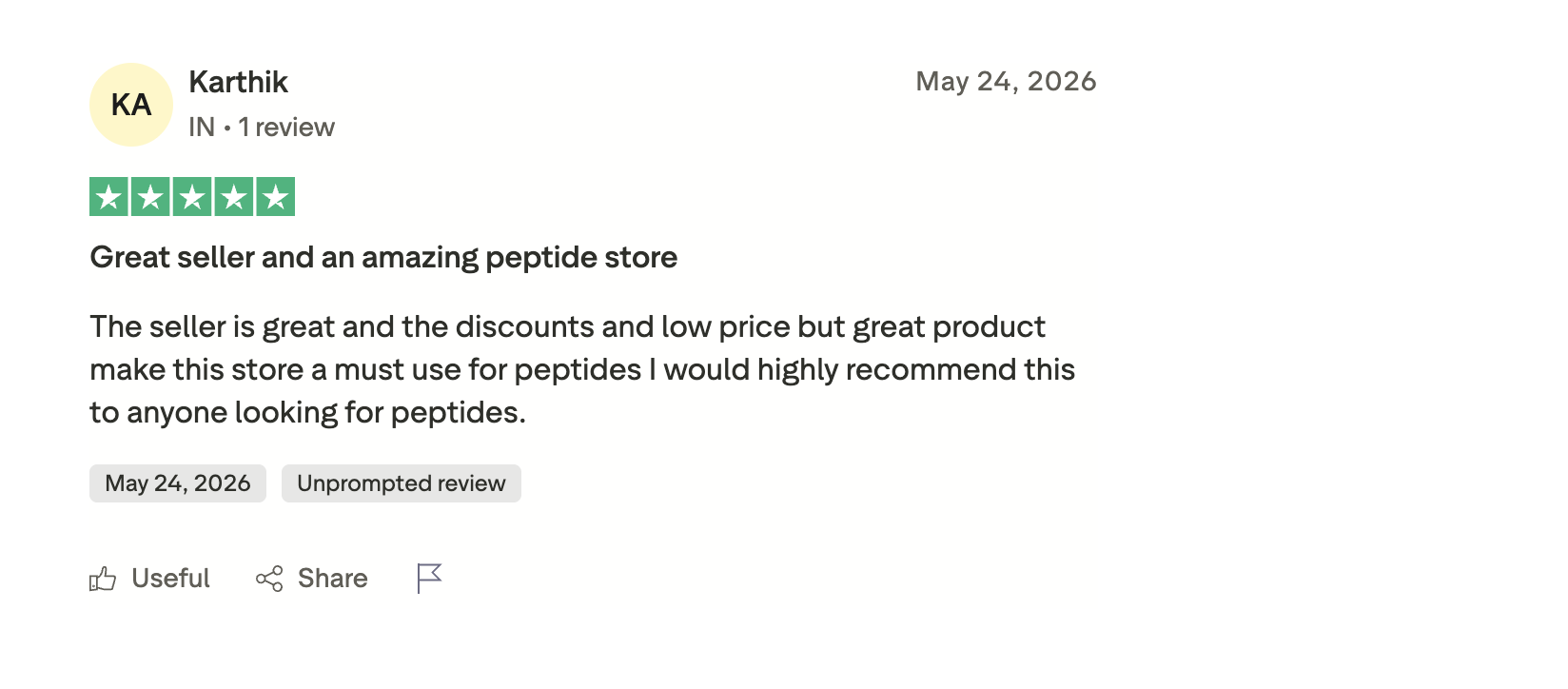 Customer review on Trustpilot